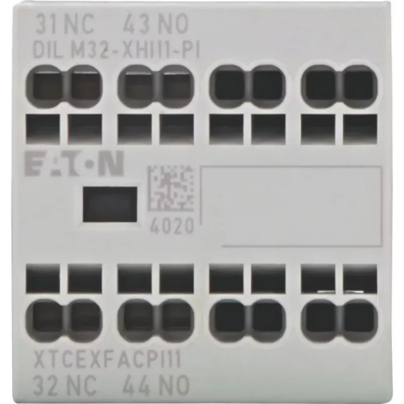 Eaton DILM32-XHI11-PI pagalbinis kontaktų blokas, 1 NO + 1 NC, 4 A, priekinio montavimo, skirta DILM7-DILM32 kontaktoriams 199309