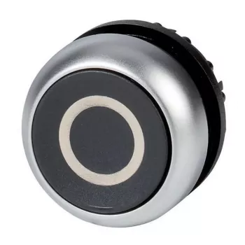 Eaton M22-D-S-X0 mygtuko aktuaratorius, juodas, plokščias, momentinis, metalinis priekinis žiedas, 22,5 mm 216609