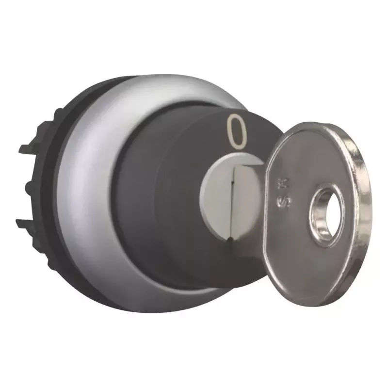 Eaton M22-WRS-MS2 raktinis pasukimo jungiklis, 2 padėtys, fiksuojamas, titano spalvos priekinis žiedas, MS2 raktas, 22,5 mm montavimas 111778