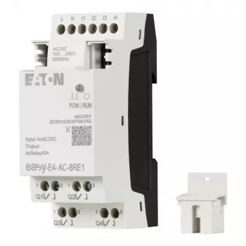Eaton easyE4 AC išplėtimo modulis, 4 skaitmeniniai įėjimai, 4 relių išėjimai, 100-240 V AC, DIN bėgelis EASY-E4-AC-8RE1