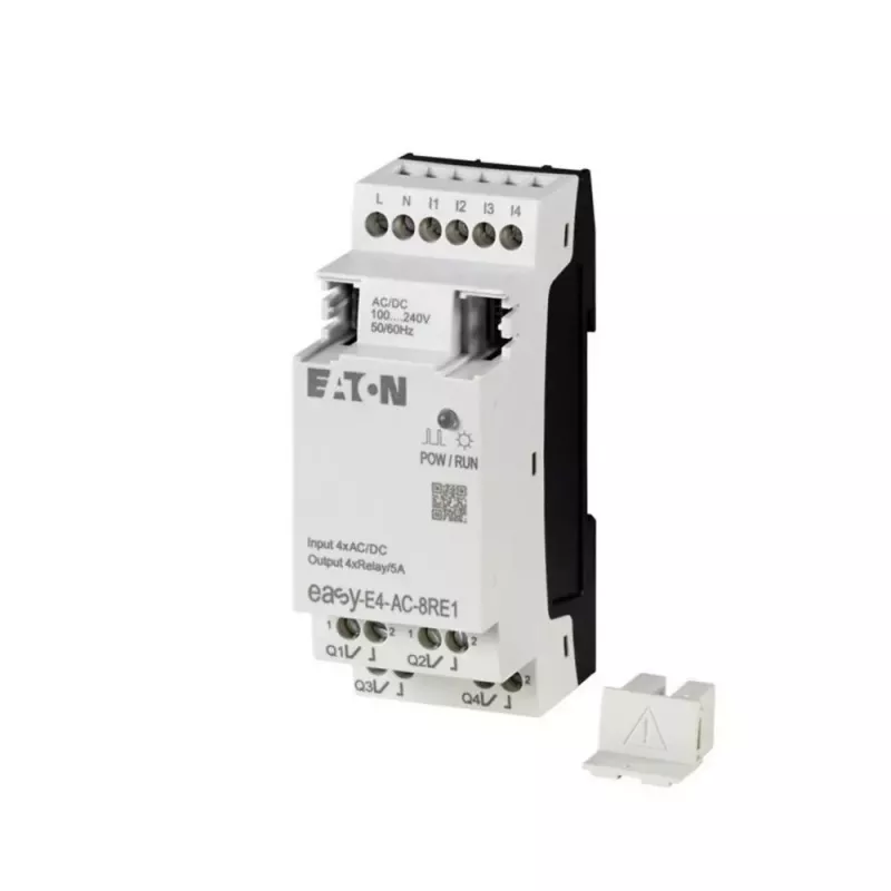Eaton easyE4 AC išplėtimo modulis, 4 skaitmeniniai įėjimai, 4 relių išėjimai, 100-240 V AC, DIN bėgelis EASY-E4-AC-8RE1