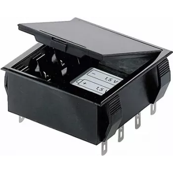 Bopla baterijų laikiklis 4 AA (Mignon) elementams su 9V bloko litavimo jungtimi, 65 x 65 x 21,5 mm, juodas 46600000