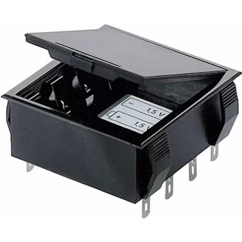 Bopla baterijų laikiklis 4 AA (Mignon) elementams su 9V bloko litavimo jungtimi, 65 x 65 x 21,5 mm, juodas 46600000