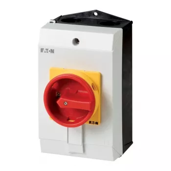 Eaton P1-25/I2-SI 3 polių pagrindinis jungiklis 25 A, raudona rankena, geltona priekinė plokštė, IP65, viršutinio montavimo 207308