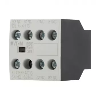 Eaton DILA-XHI13 pagalbinis kontaktų blokas, 4 polių, 1NO+3NC, varžtiniai gnybtai, priekinis montavimas, DILM7-DILM38 kontaktoriams, juodas/baltas 276425