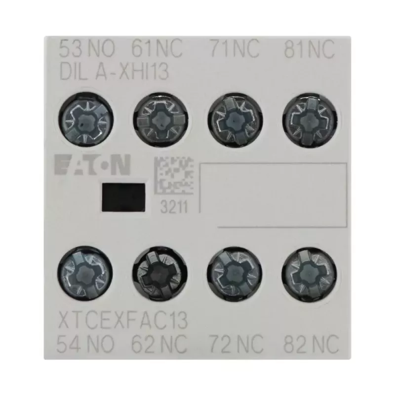 Eaton DILA-XHI13 pagalbinis kontaktų blokas, 4 polių, 1NO+3NC, varžtiniai gnybtai, priekinis montavimas, DILM7-DILM38 kontaktoriams, juodas/baltas 276425