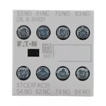 Eaton DILA-XHI31 pagalbinis kontaktų blokas, 3 NO + 1 NC, varžtiniai gnybtai, priekinis montavimas, juodas/baltas 276427