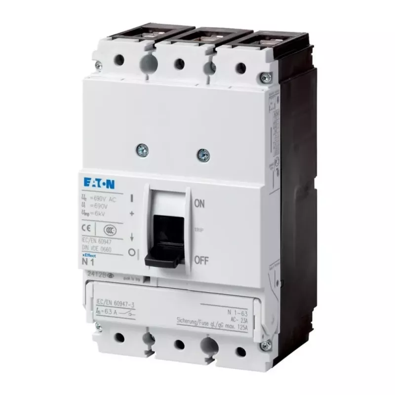 Eaton PN1-63 3 polių apkrovos atjungimo jungiklis, 63 A, 690 V AC, priekinio montavimo, varžtiniai gnybtai 259140