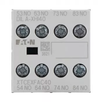 Eaton DILA-XHI40 pagalbinis kontaktų blokas, 4 NO, priekinis montavimas, varžtiniai gnybtai, juodas/baltas 276428