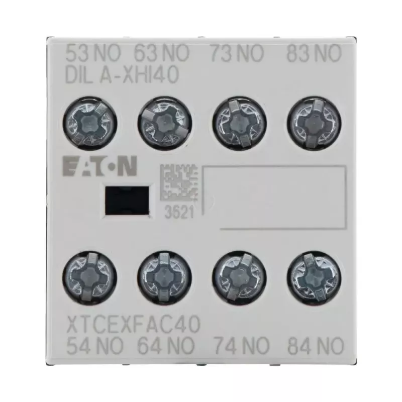 Eaton DILA-XHI40 pagalbinis kontaktų blokas, 4 NO, priekinis montavimas, varžtiniai gnybtai, juodas/baltas 276428