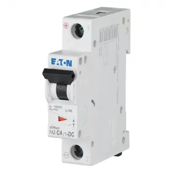 Eaton FAZ-C4/1-DC miniatiūrinis automatinis jungiklis (MCB), 1 polius, C tipo, 4 A, 220 V DC, 6 kA, DIN bėgelis 279124