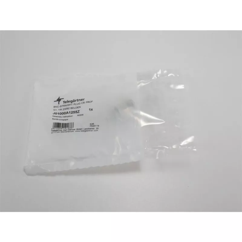 Telegärtner BNC crimp plug 50 Ohm, skirtas RG-58 C/U, tiesus, auksu/nikeliu dengtas, 1 vnt. J01000A1255Z