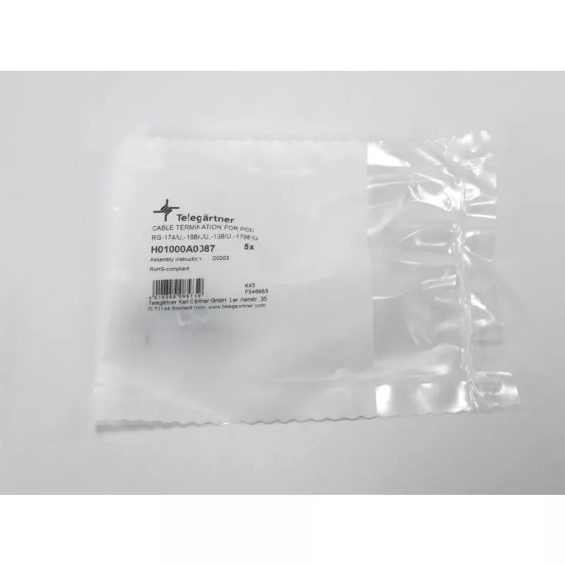 Telegärtner G07 PCB koaksialinis jungtis, lituojama/veržiama, 50 omų, auksuota, skirta RG-316/U, 5 vnt. H01000A0087