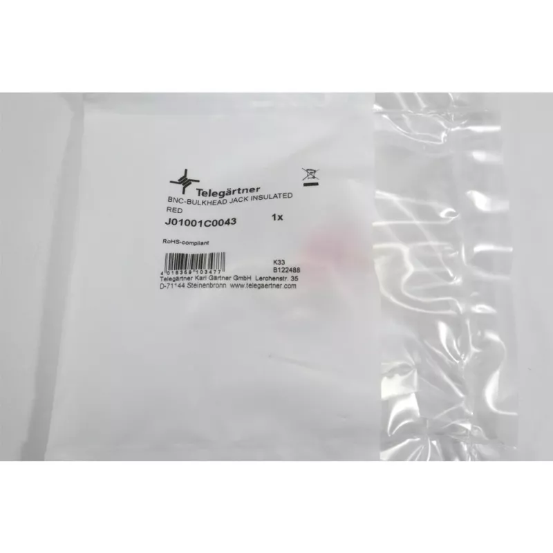 Telegärtner BNC izoliuotas skydelio lizdas, 50 omų, raudonas izoliacinis flanšas, Z01 - 1 vnt. (J01001C0043)