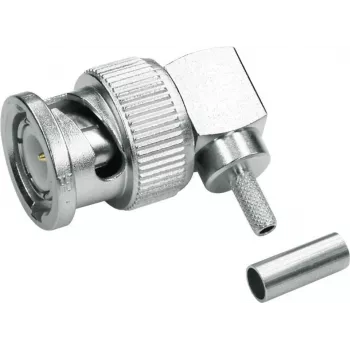 Telegärtner BNC 90° kampinis suspaudžiamasis jungtis 75 Ohm RG-59 B/U kabeliui, lituojamas/suspaudžiamas, vyriškas, 1 vnt. J01002A1356