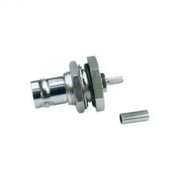 Telegärtner BNC kištukinis lizdas, tvirtinamas prie skydo, crimp/crimp 50 omų, skirtas RG-316/U, nikelis/auksas