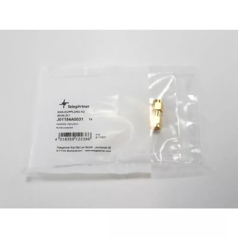 TELEGÄRTNER SMA male to SMA male koaksialinis adapteris, 50 omų, DC-18 GHz, auksuotas žalvaris