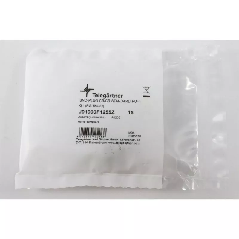 Telegärtner BNC kabelio kištukas Crimp G01 50 Ohm, Crimp/Crimp, Standard, A0205, G01 (RG-58 C/U), YR23092 Belden - 1 vnt. (J01000F1255Z)