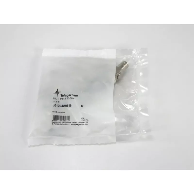 Telegärtner BNC T-adapteris, BNC kištukas į 2x BNC lizdą, 50 Ohm, nikelis/auksas J01004A0616