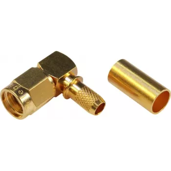 TELEGÄRTNER SMA reversinė kištukinė jungtis, stačiu kampu, 50 Ohm, crimp/lituoti, auksuota, J01150R0031
