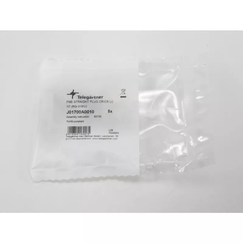 Telegärtner FME kabelio kištukas Crimp G07 Crimp/Crimp, ekonomiškas, 15 dB / 2 GHz, B2725, G07 (RG-316/U) - 5 vnt. J01700A0010