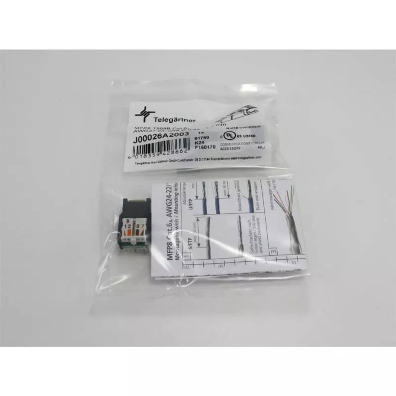 TELEGÄRTNER DataVoice Office Cat.6A ekranuotas RJ45 lauko montavimo kištukas, 5-9 mm J00026A2003