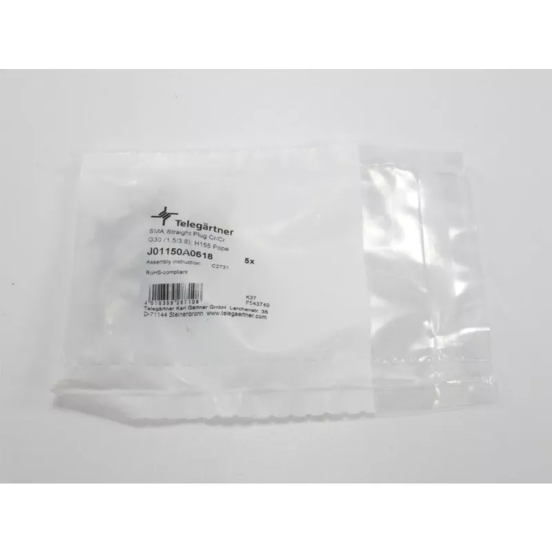 Telegärtner SMA tiesus kištukas, crimp G30 (1,5/3,8), H 155, Low Loss 1,4/3,8 crimp/crimp koaksialinis jungtis J01150A0618
