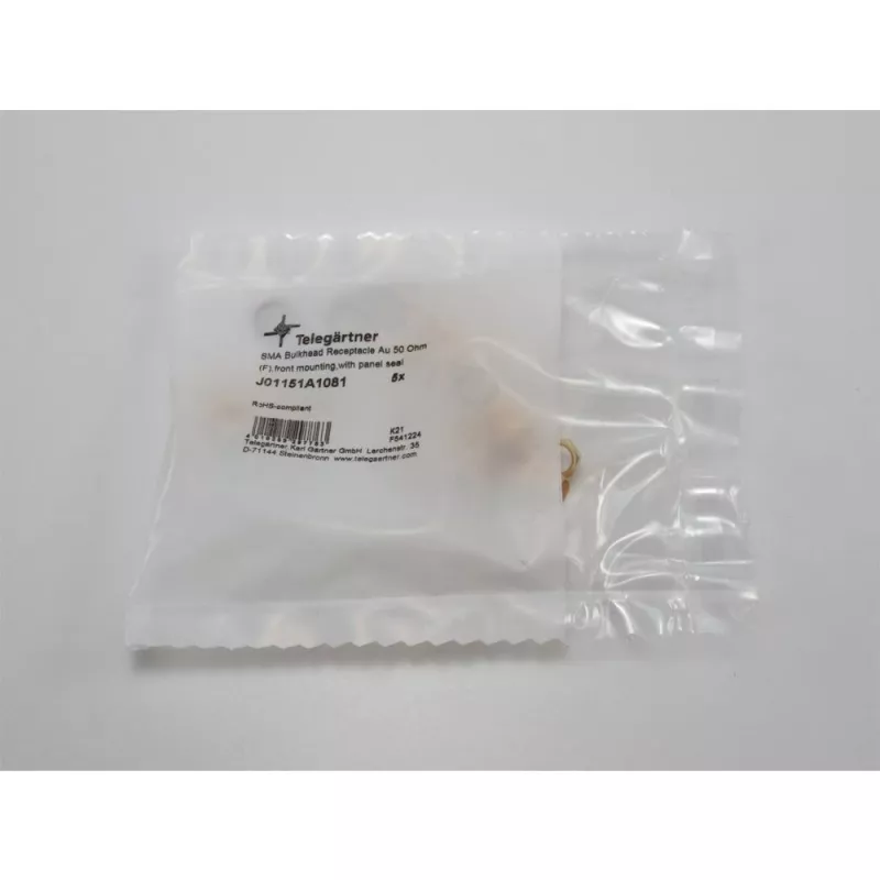 Telegärtner SMA įvadinis lizdas, priekinis montavimas, sandarinimo žiedas, Z27, auksuotas, 5 vnt. (J01151A1081)