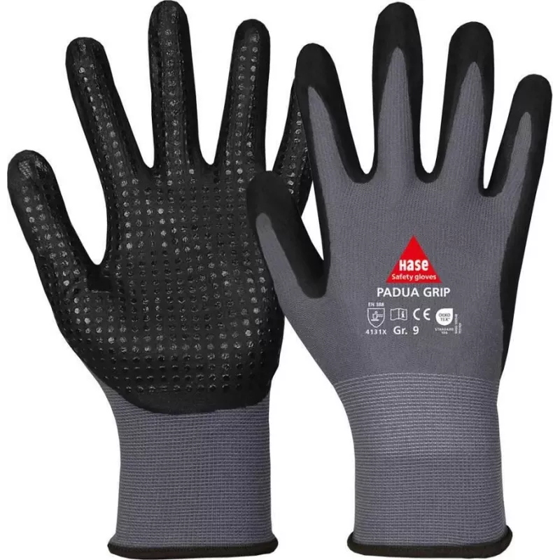 HASE SAFETY GROUP AG 508150 9 nailono nitrilo putų dengtos darbo pirštinės, 9 dydis, pilkos/juodos