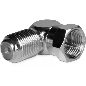 TechniSat 0000/3318 F jungties 90° adapteris, F-tėtis į F-moterišką, 75 Ohm, nikeliuotas