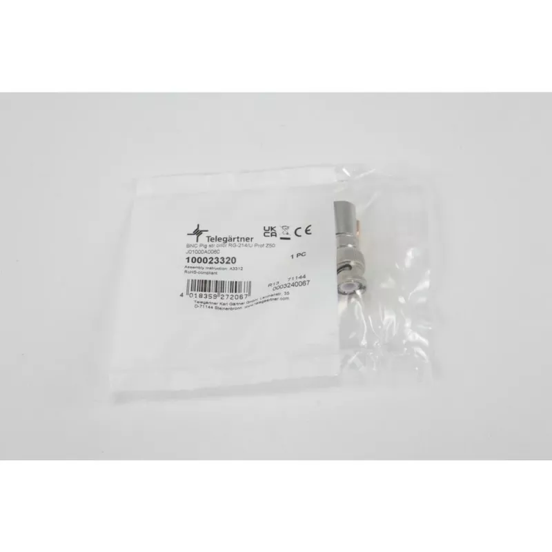 Telegärtner BNC suspaudžiamasis kištukas, skirtas RG214/U ir RG393/U, 50 omų, 1 vnt. J01000A0060