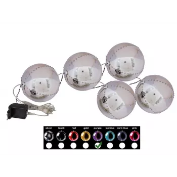 EUROPALMS LED Snowball 8cm, alyvinės spalvos, 5 vienetų rinkinys 83501240