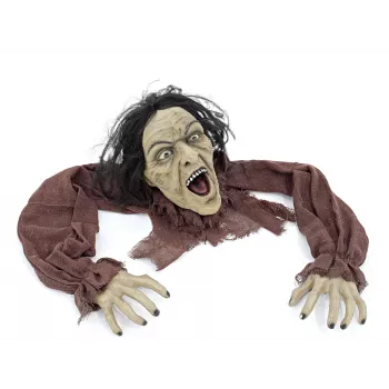 EUROPALMS Halloween šliaužianti figūra 140cm su raudonomis LED akimis, jutikliu, klaikiais garsais, vidaus animatroninis rekvizitas 83314590