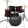 Dimavery DS-200 būgnų rinkinys, vyno raudonumo, su bosinio būgno pedalu ir lėkštėmis