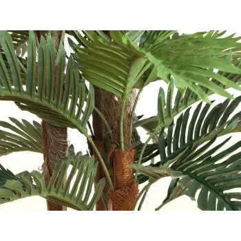 EUROPALMS Kentia Palm dirbtinis augalas, 150cm, 3 tikro medžio kamienai, 21 tekstilės lapas, juodas plastikinis vazonas 82511366
