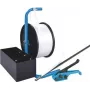 Banholzer & Wenz poliesterio pakavimo komplektas su mobiliuoju dozatoriumi, 19 mm x 600 m, su 1000 vielinėmis sagtimi 17066