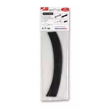 HellermannTyton HIS-3-BAG-1.5/0.5 termokembris 3:1, juodas, nuo 1,5mm iki 0,5mm, 20cm, 10 vienetų 308-30151