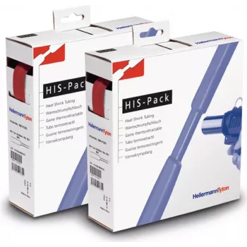 HellermannTyton HIS-PACK-19,1/9,5-RD termokiaušis, 2:1, raudonas, 19,1 mm išplėstas, 9,5 mm susitraukęs, 5 m ilgio, dozavimo dėžutė