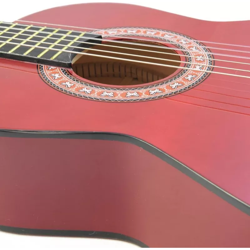 Dimavery AC-303 klasikinė gitara 1/2 dydžio raudona su gig bag, derintuvu, mediatoriumi ir diržu pradedantiesiems