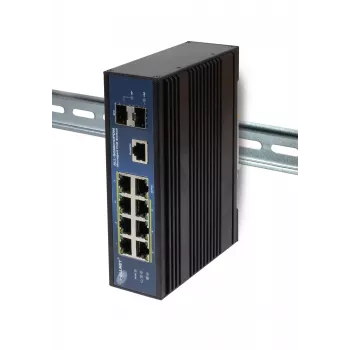 ALLNET ALL-SGI8010PDM Industrial Managed Layer2+ 10-Port Gigabit PoE Switch, 7x PoE+ 2x SFP 1x PD, Fanless IP40