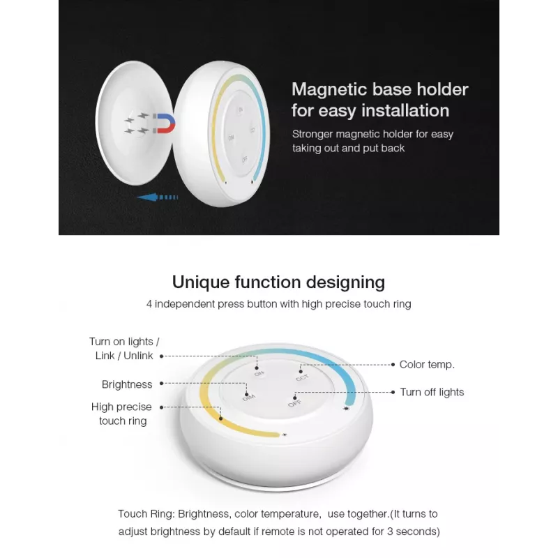 SYNERGY21 S1-G Sunrise LED nuotolinio valdymo pultas dvigubai baltai CCT MiLight/MiBoxer sistemoms