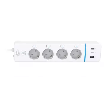 ALLNET ESP32 WiFi išmanusis prailgintuvas ALL3079-4, 4 AC lizdai, 2x USB-A ir 1x USB-C, energijos stebėjimas