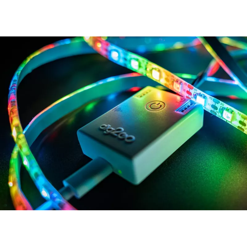 SYNERGY21 QuinLED dig2GO nešiojamas skaitmeninių LED juostų rinkinys su RGBW juosta, galios valdikliu ir maitinimo šaltiniu S21-LED-JT230011