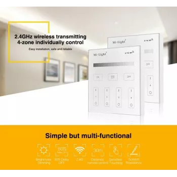 SYNERGY21 T1 MiLight Smart Panel vienos spalvos 4 zonų jutiklinis nuotolinis valdymas