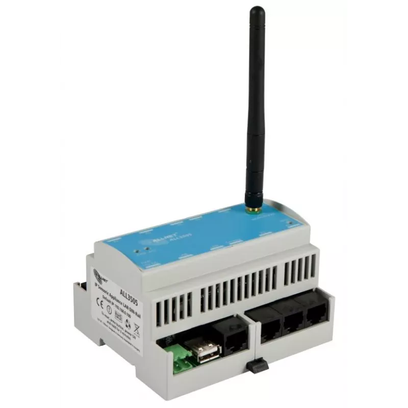 ALLNET ALL3505v2 IP pastatų automatizavimo valdiklis su 8 jutiklių prievadais, DIN bėgelio tvirtinimas