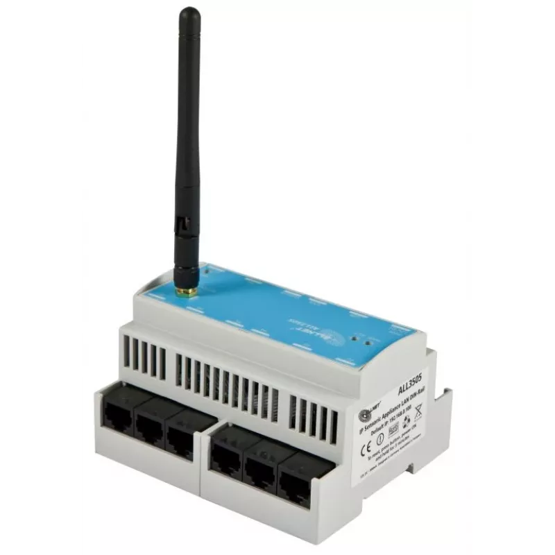 ALLNET ALL3505v2 IP pastatų automatizavimo valdiklis su 8 jutiklių prievadais, DIN bėgelio tvirtinimas