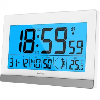 Technoline radijo bangomis valdomas skaitmeninis žadintuvas su LCD sekundėmis, data, temperatūra ir apšvietimu