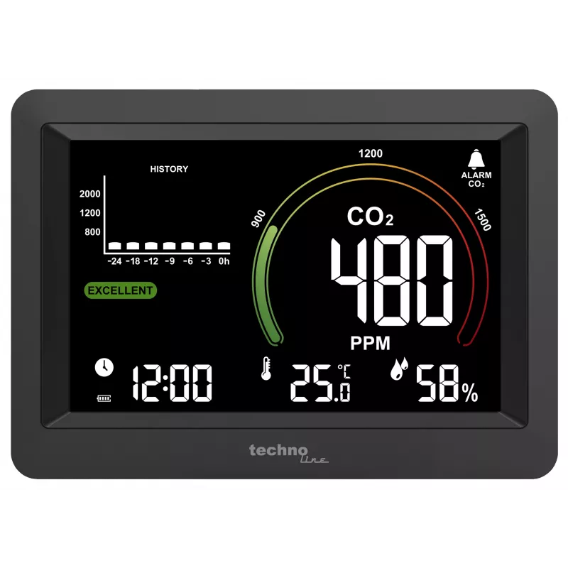 Technoline WL1028 CO2 monitorius su aliarmu, juodas