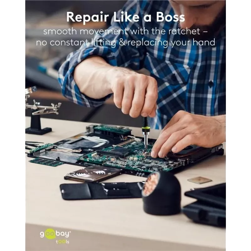 GOOBAY TOOLS 77840 tikslusis atsuktuvų rinkinys su 35 antgaliais, S2 plieno, aliuminio rankena, elektronikai