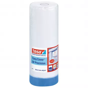 tesa Easy Cover® Universal apsauginė plėvelė su integruota krepo juosta, 33 m x 1400 mm, permatoma plėvelė, geltona juosta 04411-00001-00